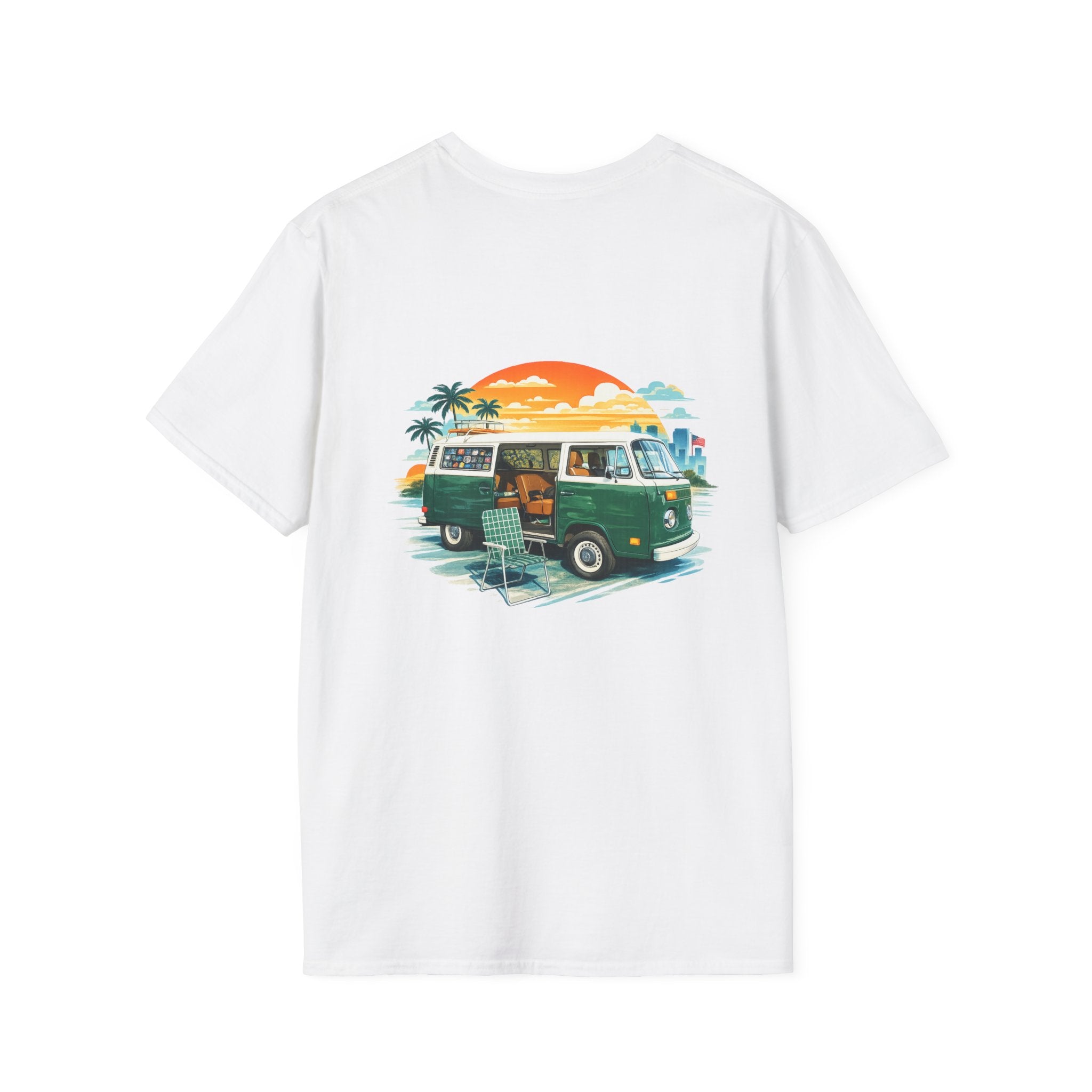 Vintage VW Camper Van Sunset T-Shirt — Retro Beach Surf Tee