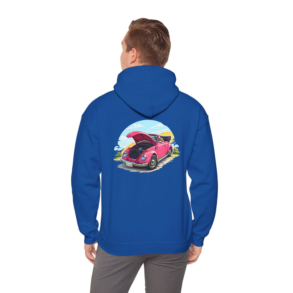 Vintage Pink Beetle Hoodie – Retro VW Bug Illustration Sweatshirt