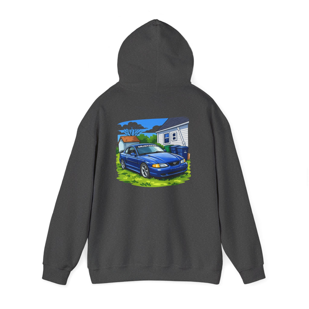 Ford Mustang Car Art Hoodie — Scenic Garage Illustration Pullover