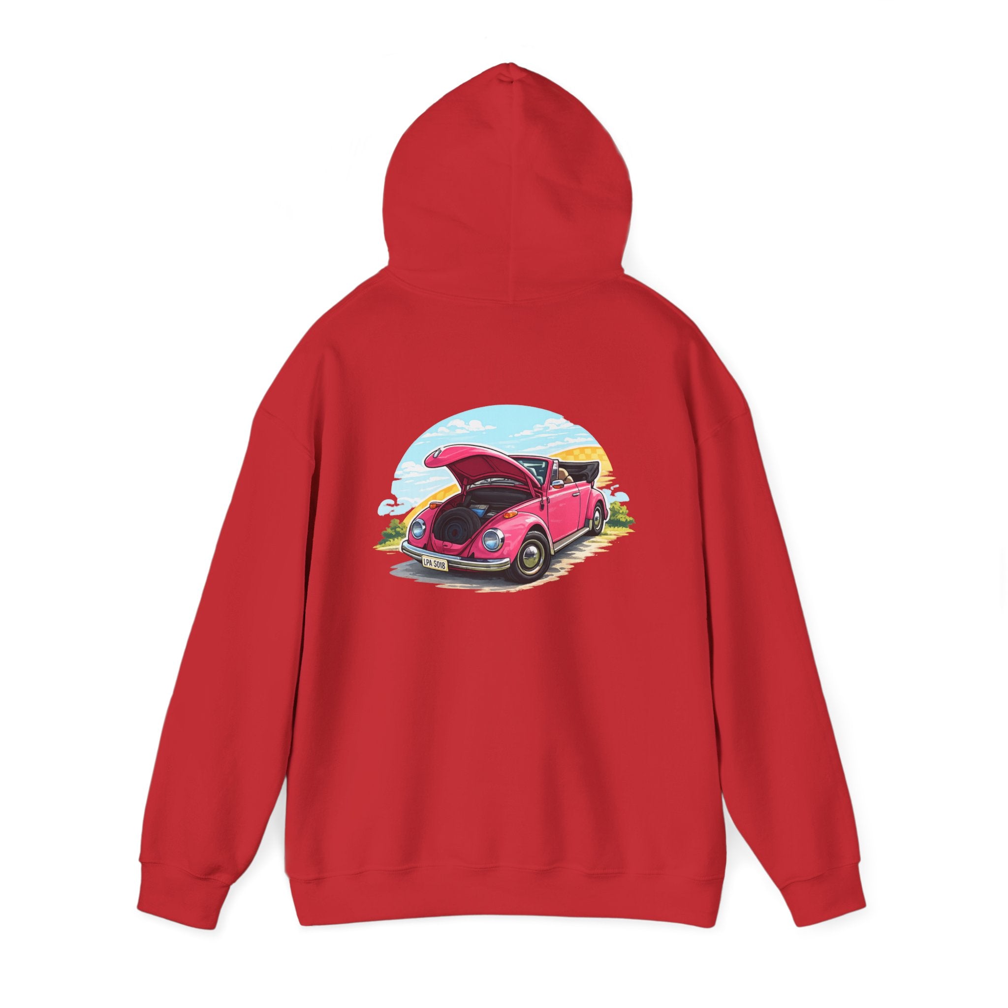 Vintage Pink Beetle Hoodie – Retro VW Bug Illustration Sweatshirt
