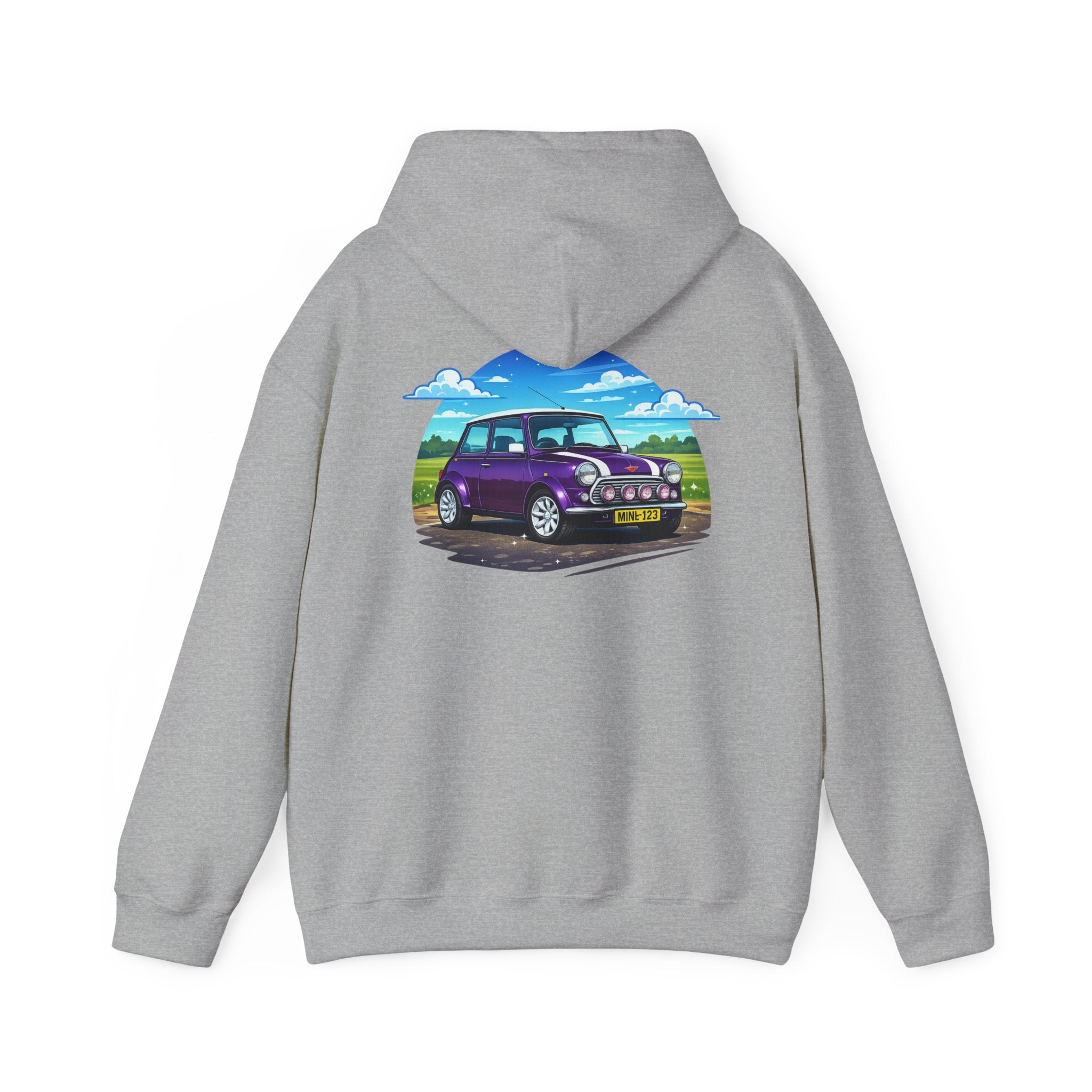 Classic Mini Cooper Hoodie — Retro Purple Car Graphic Pullover