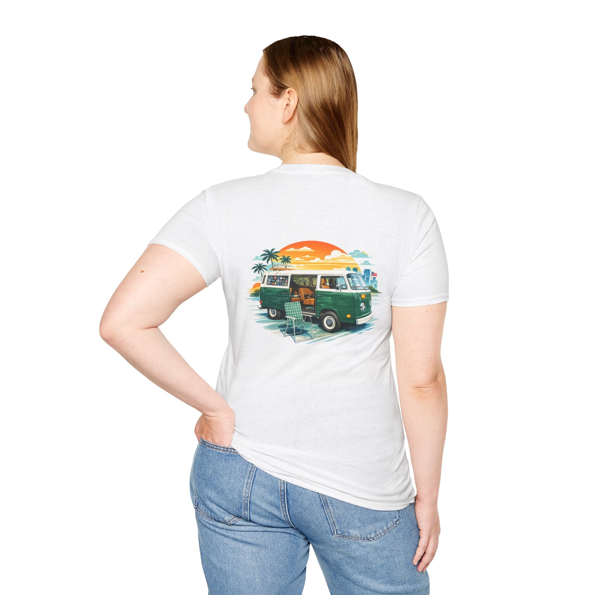 Vintage VW Camper Van Sunset T-Shirt — Retro Beach Surf Tee