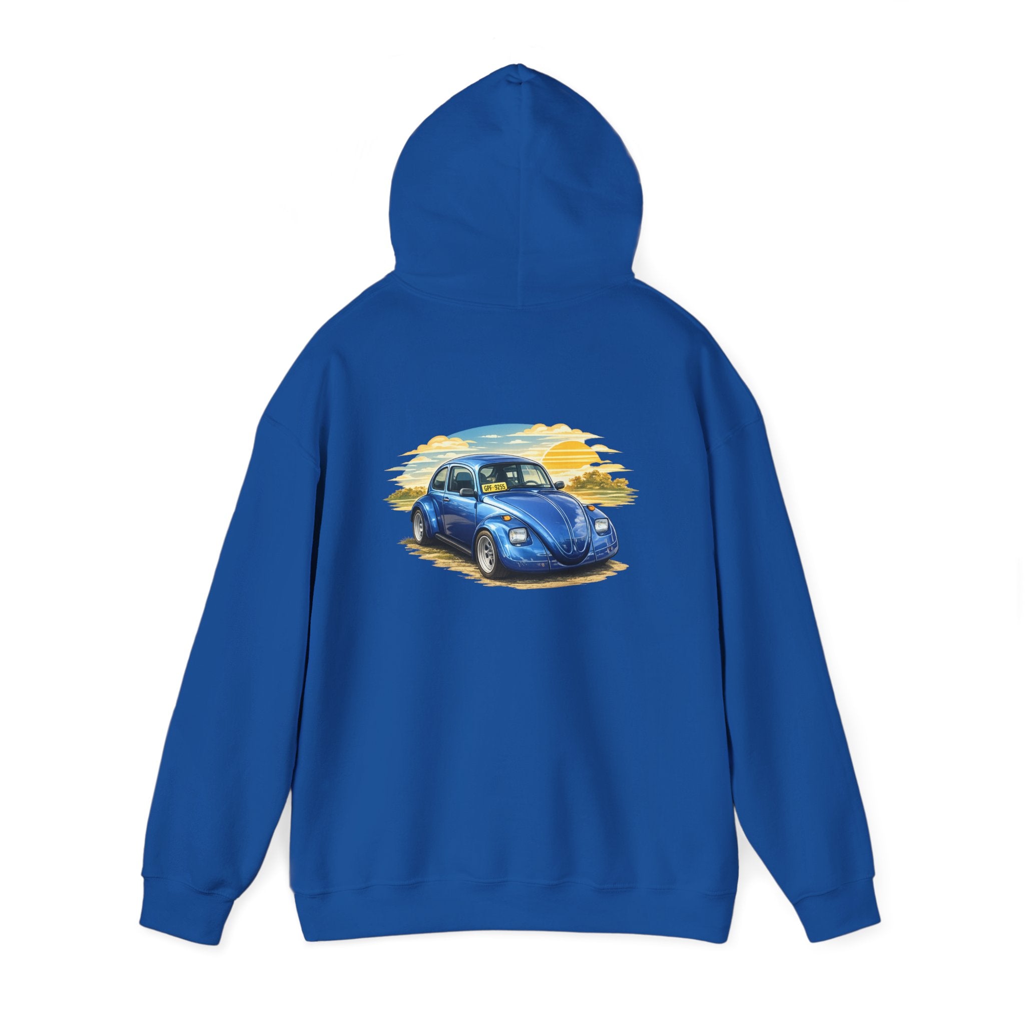 Blue Classic Beetle Hoodie – Vintage VW Car Sunset Graphic Sweatshirt