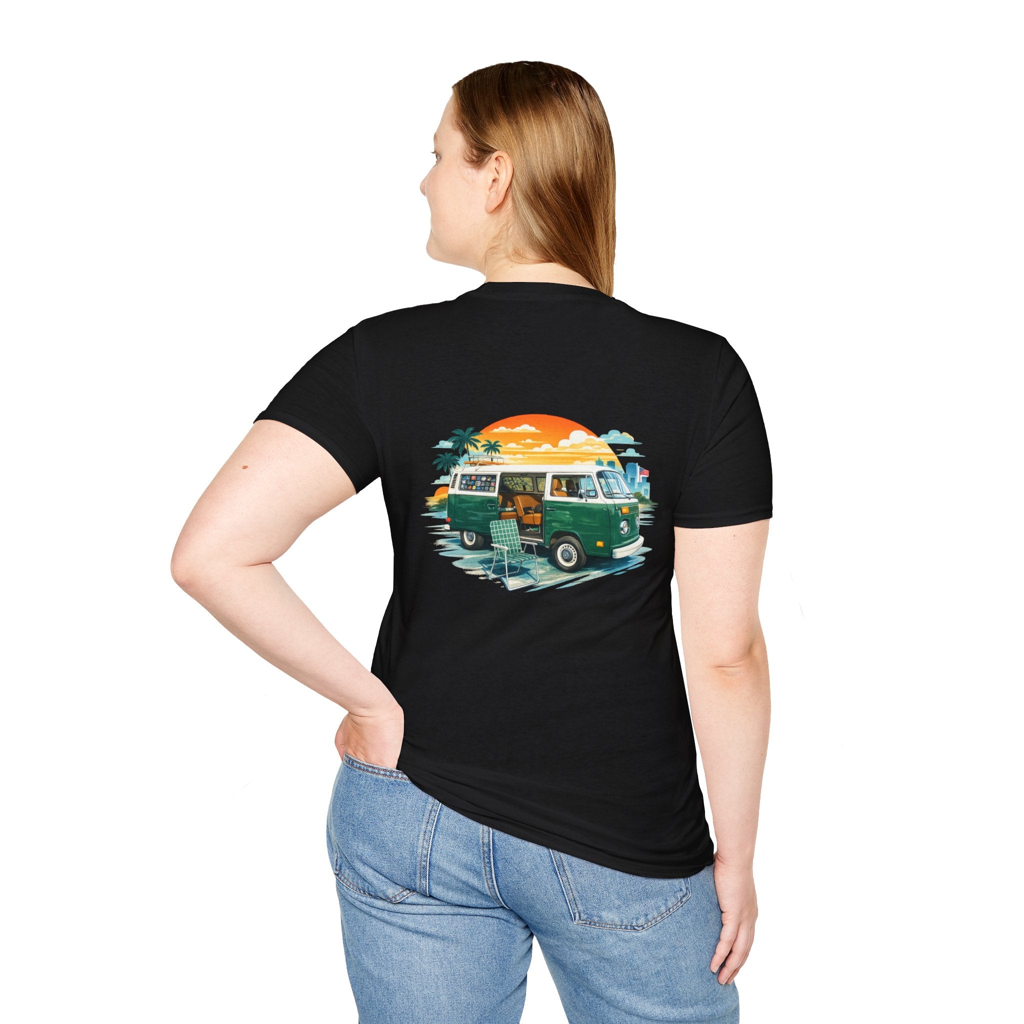 Vintage VW Camper Van Sunset T-Shirt — Retro Beach Surf Tee
