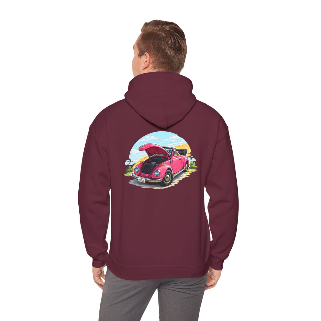 Vintage Pink Beetle Hoodie – Retro VW Bug Illustration Sweatshirt