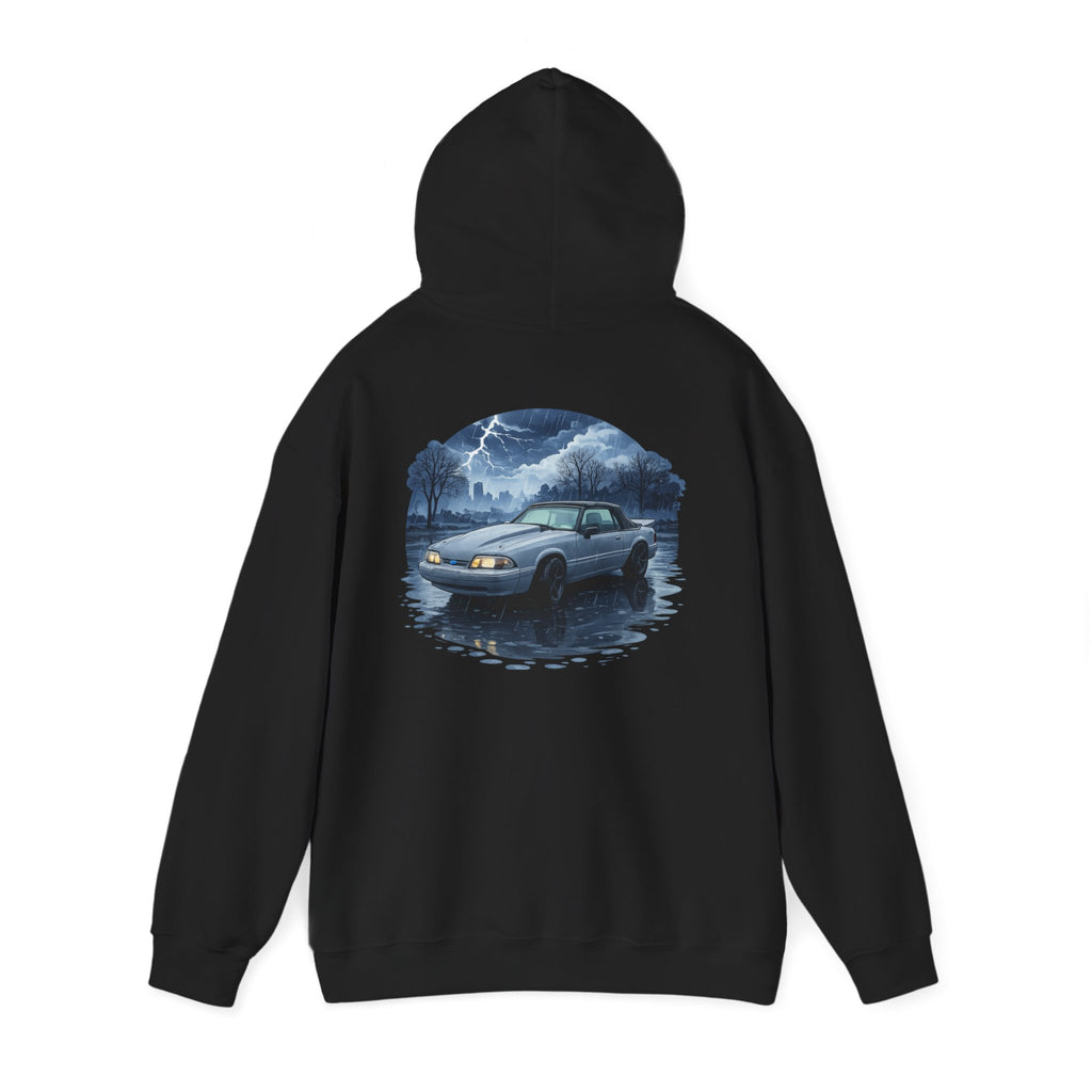 Hoodie - Retro Night Drive Mustang Hoodie (Vintage Car, Moonlit Lakeside Scene)