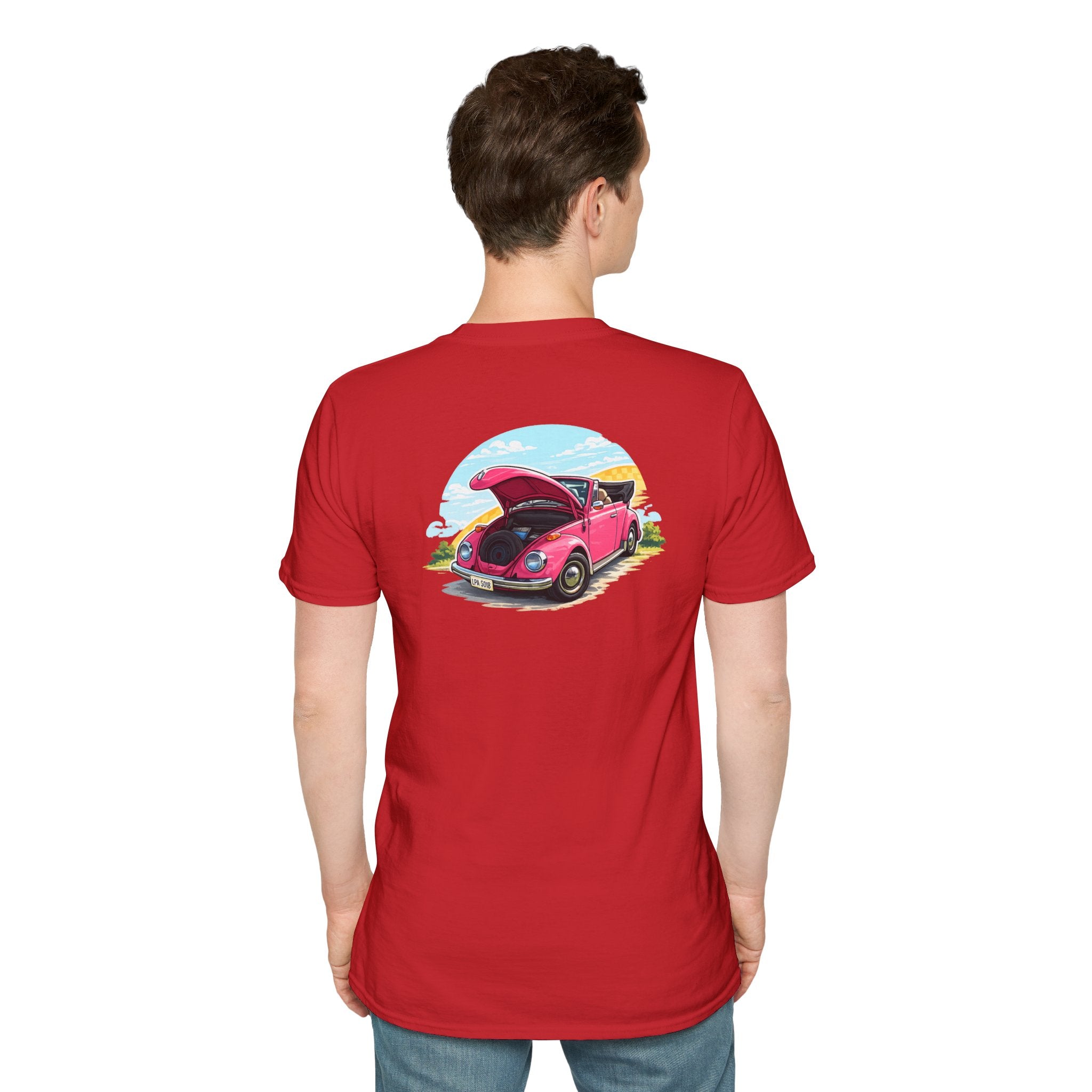 Classic Pink Beetle T‑Shirt — Vintage VW Car Illustration