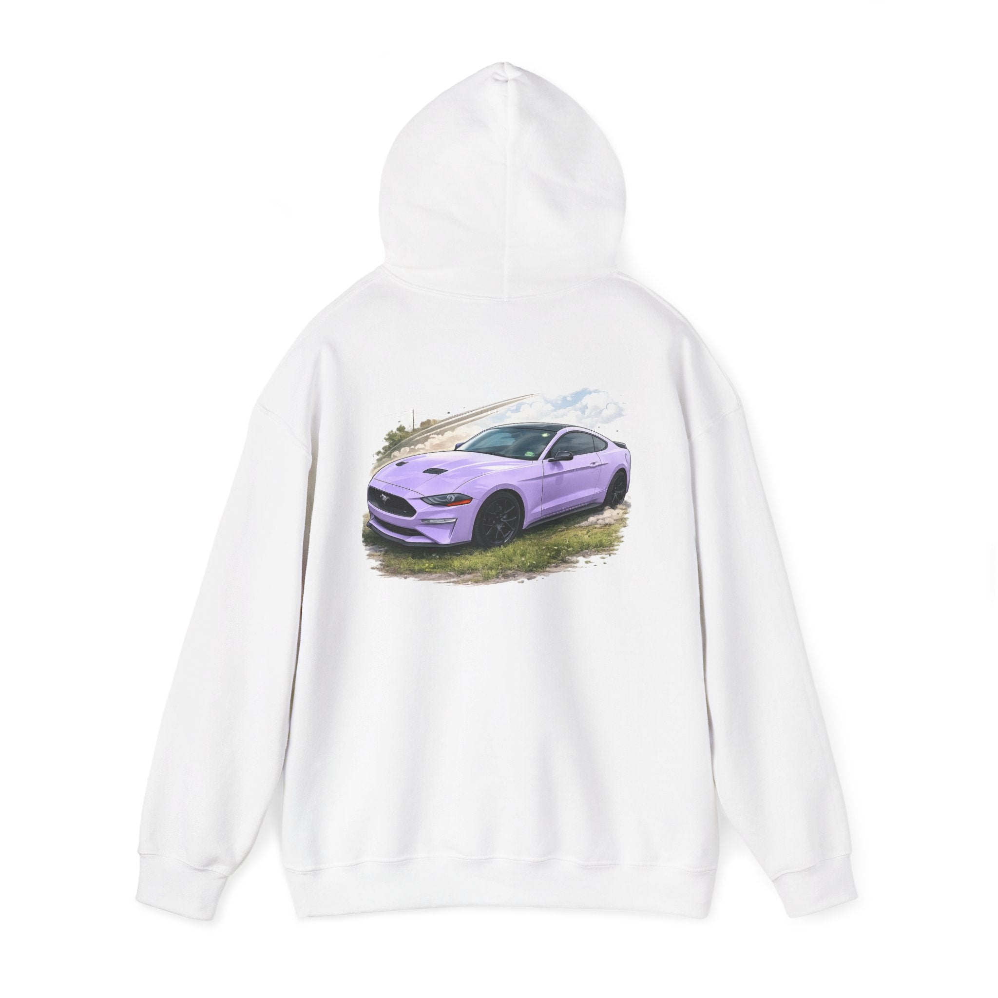 Lavender Mustang Hoodie — Purple Sports Car Graphic Pullover