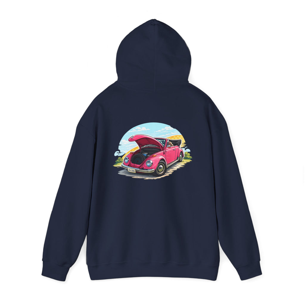 Vintage Pink Beetle Hoodie – Retro VW Bug Illustration Sweatshirt