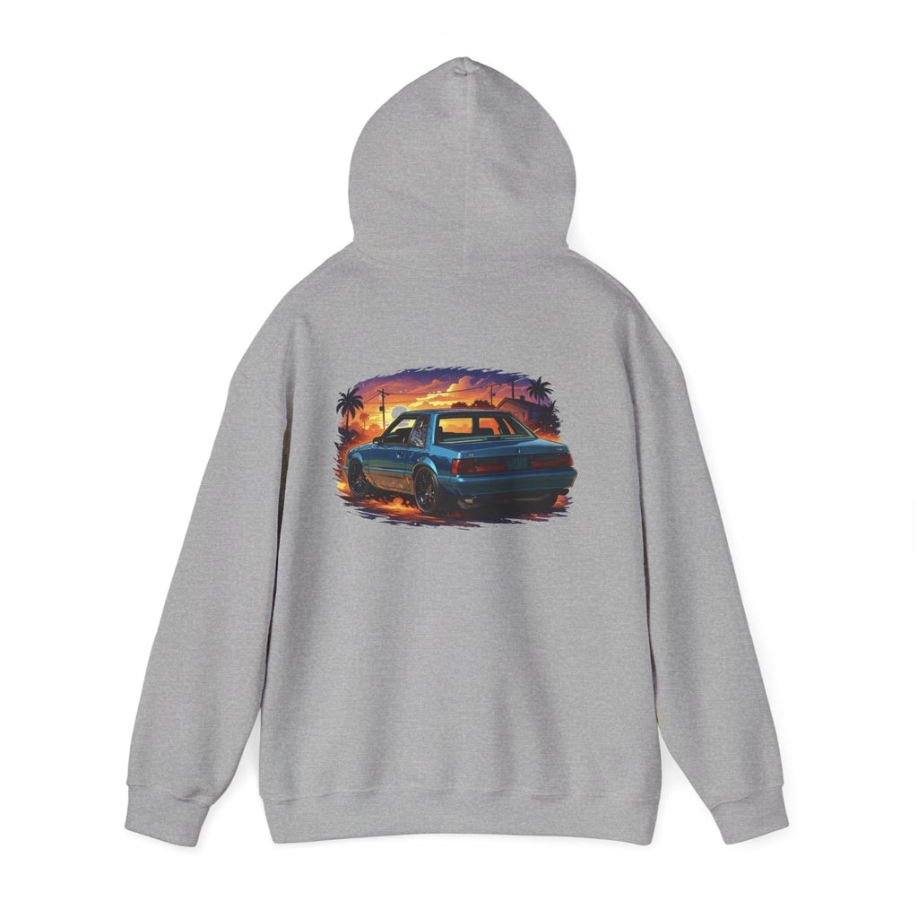 Vintage Mustang Car Hoodie — Sunset Palm Beach Classic Cruiser Sweatshirt