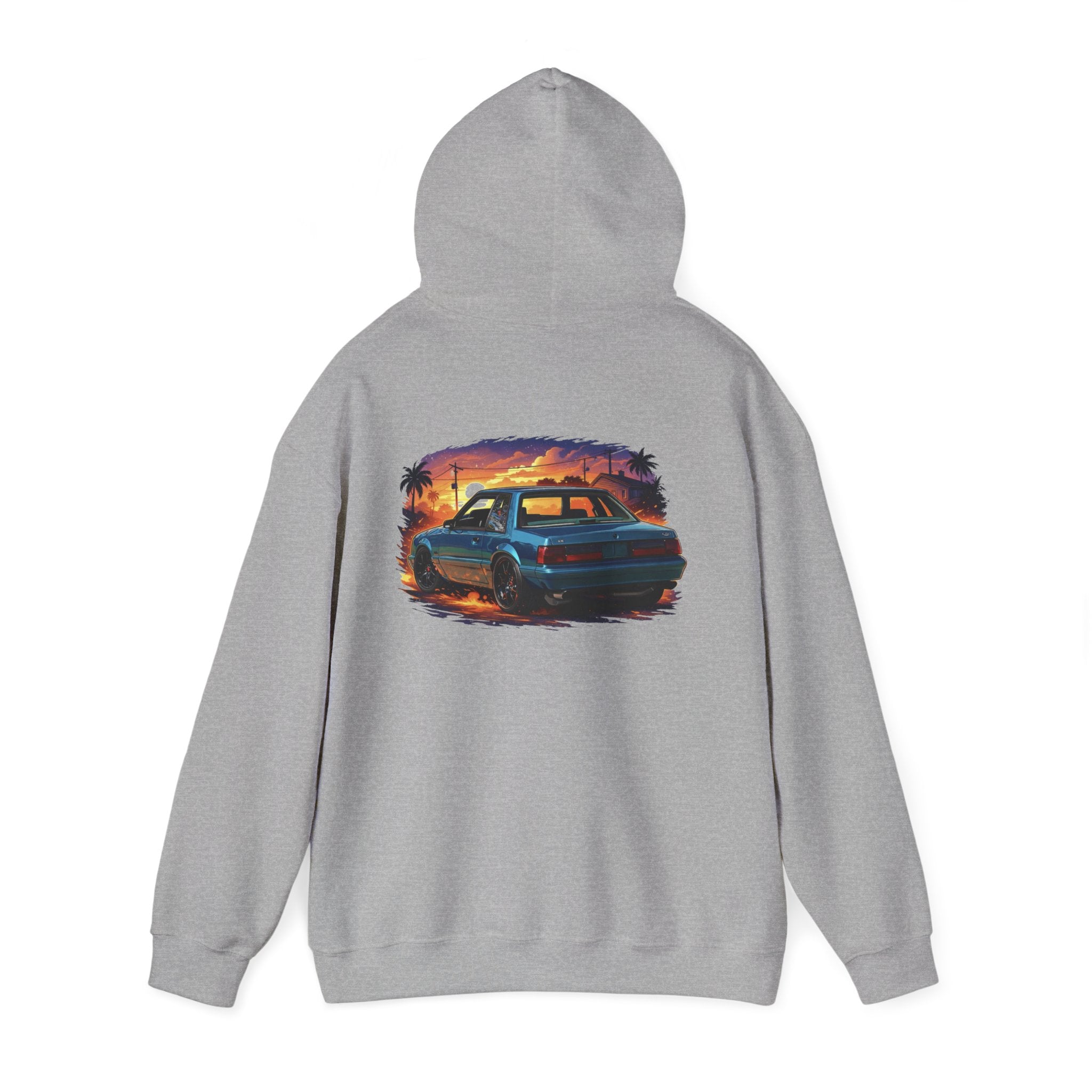 Vintage Mustang Car Hoodie — Sunset Palm Beach Classic Cruiser Sweatshirt