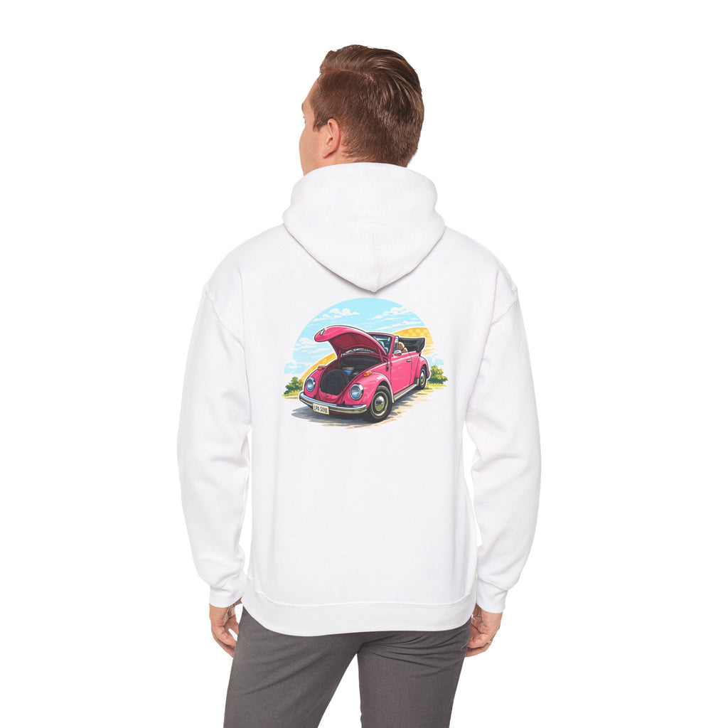 Vintage Pink Beetle Hoodie – Retro VW Bug Illustration Sweatshirt