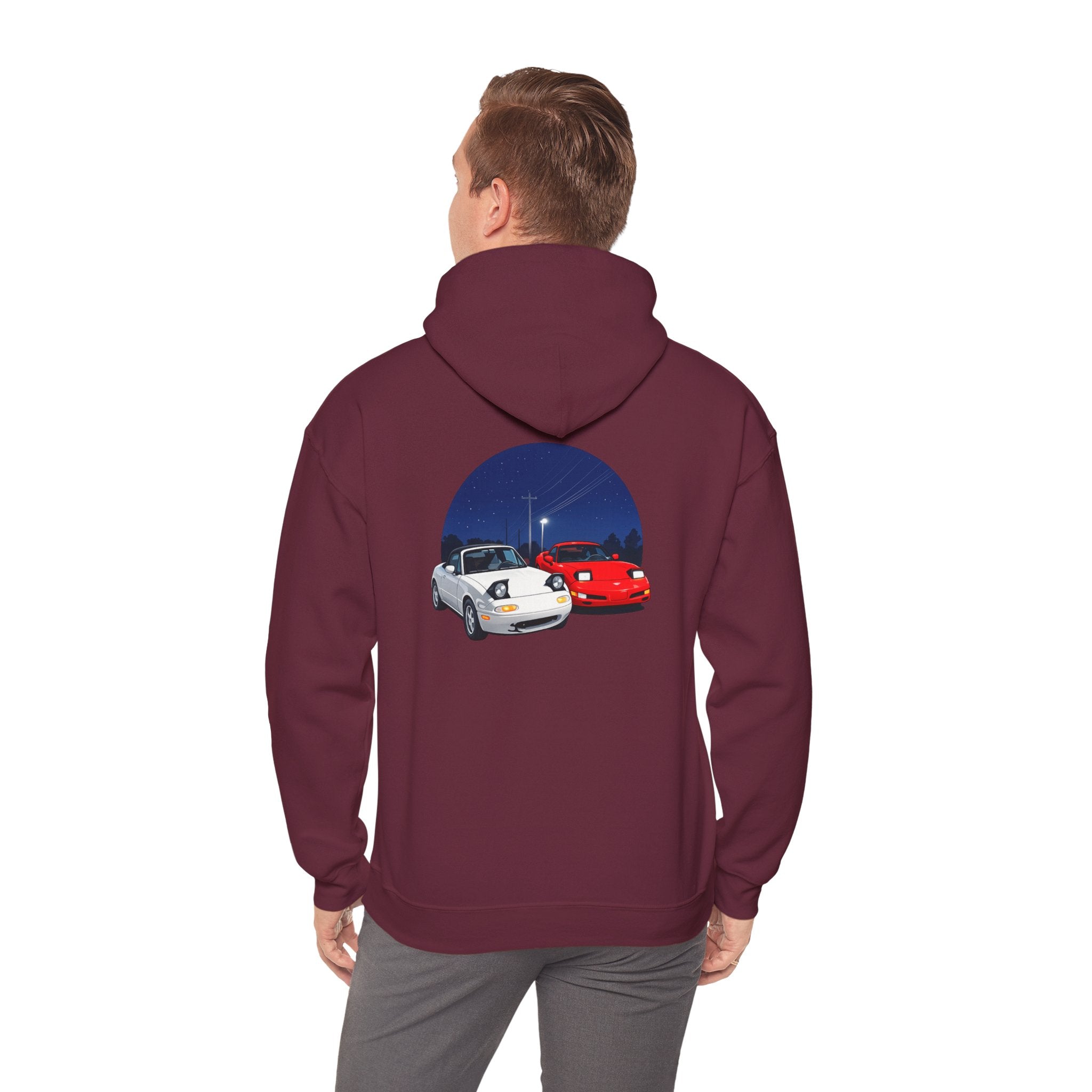 Miata corvette Duo Hoodie – Classic Red & White Sports Cars Nightscape