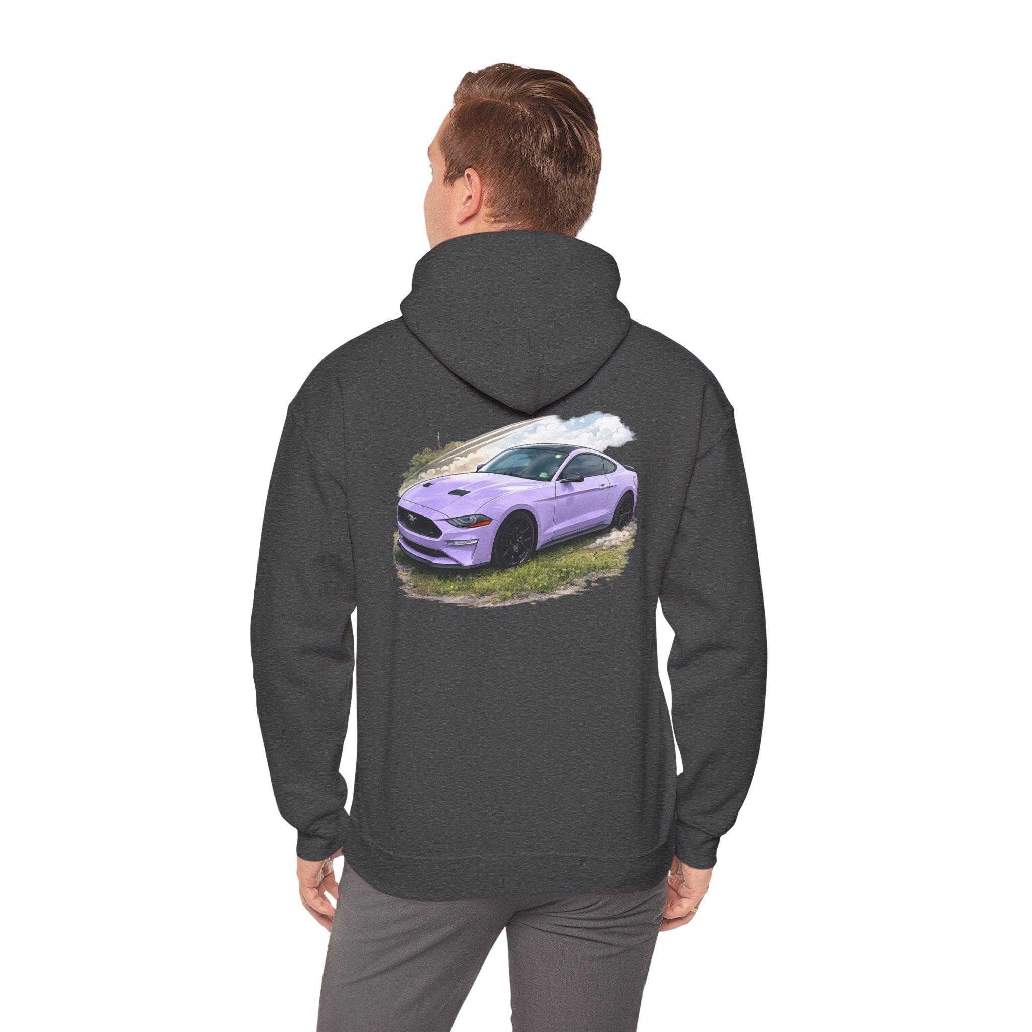 Lavender Mustang Hoodie — Purple Sports Car Graphic Pullover