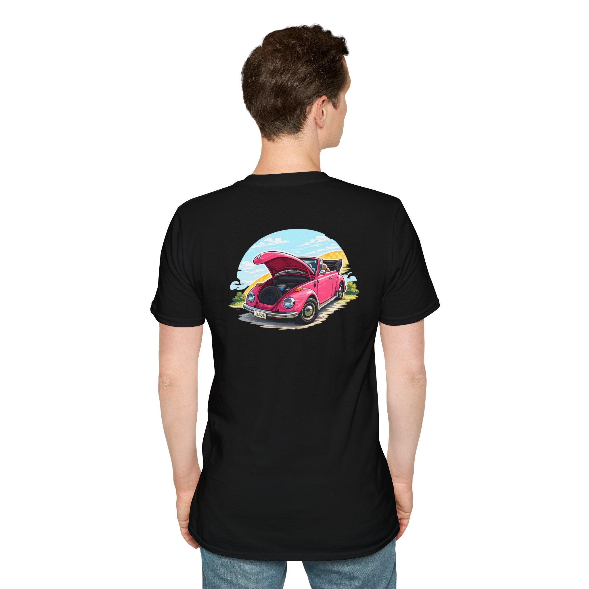 Classic Pink Beetle T‑Shirt — Vintage VW Car Illustration
