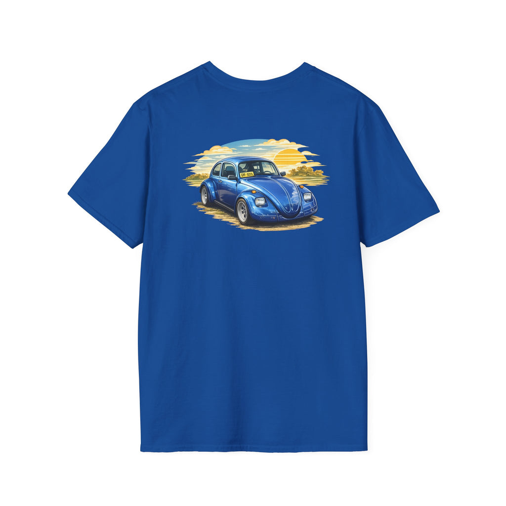 Classic Blue VW Beetle T-Shirt — Vintage Car Sunset Graphic