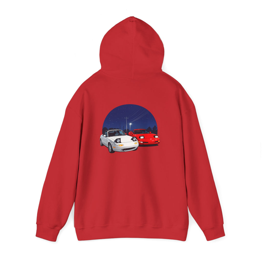 Miata corvette Duo Hoodie – Classic Red & White Sports Cars Nightscape