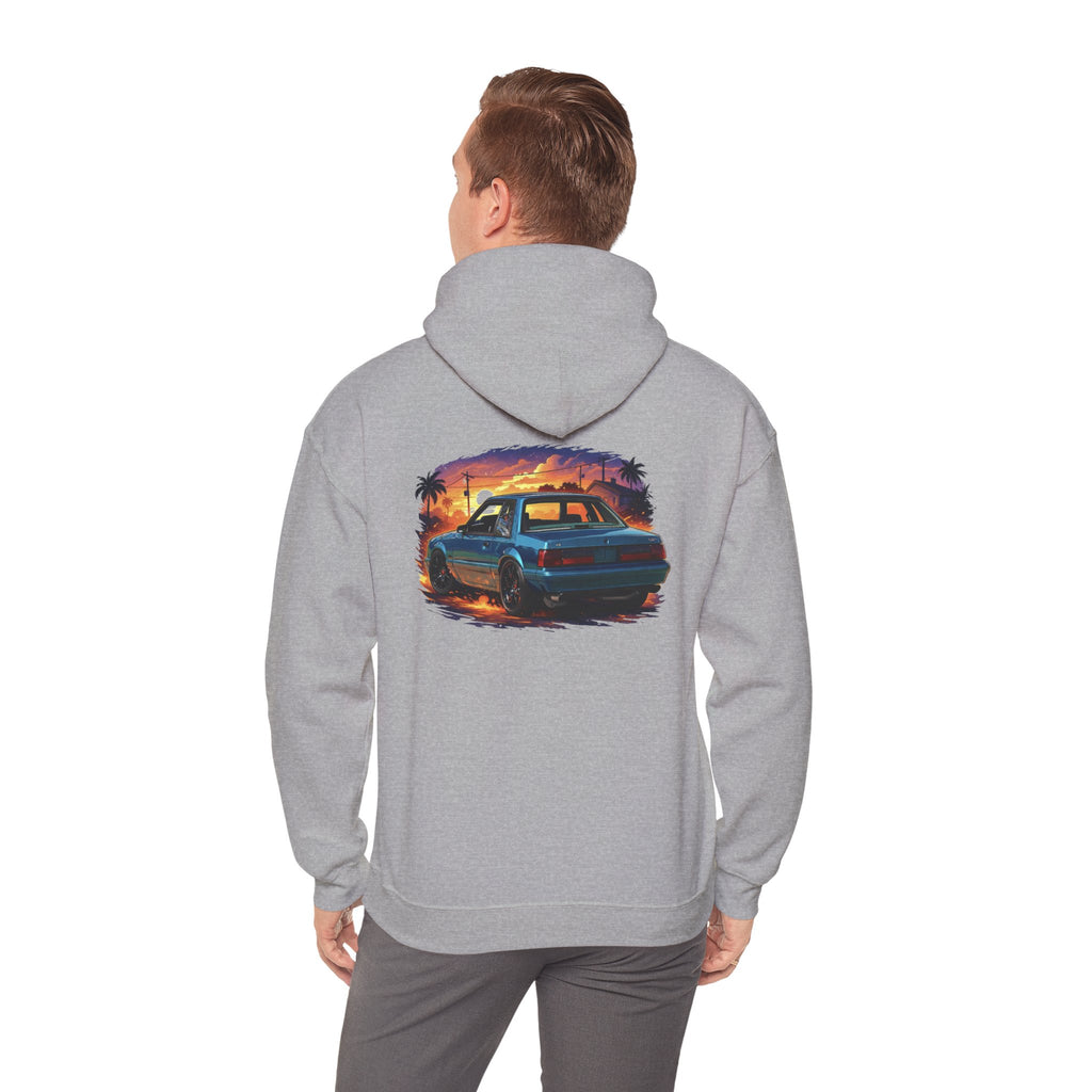 Vintage Mustang Car Hoodie — Sunset Palm Beach Classic Cruiser Sweatshirt
