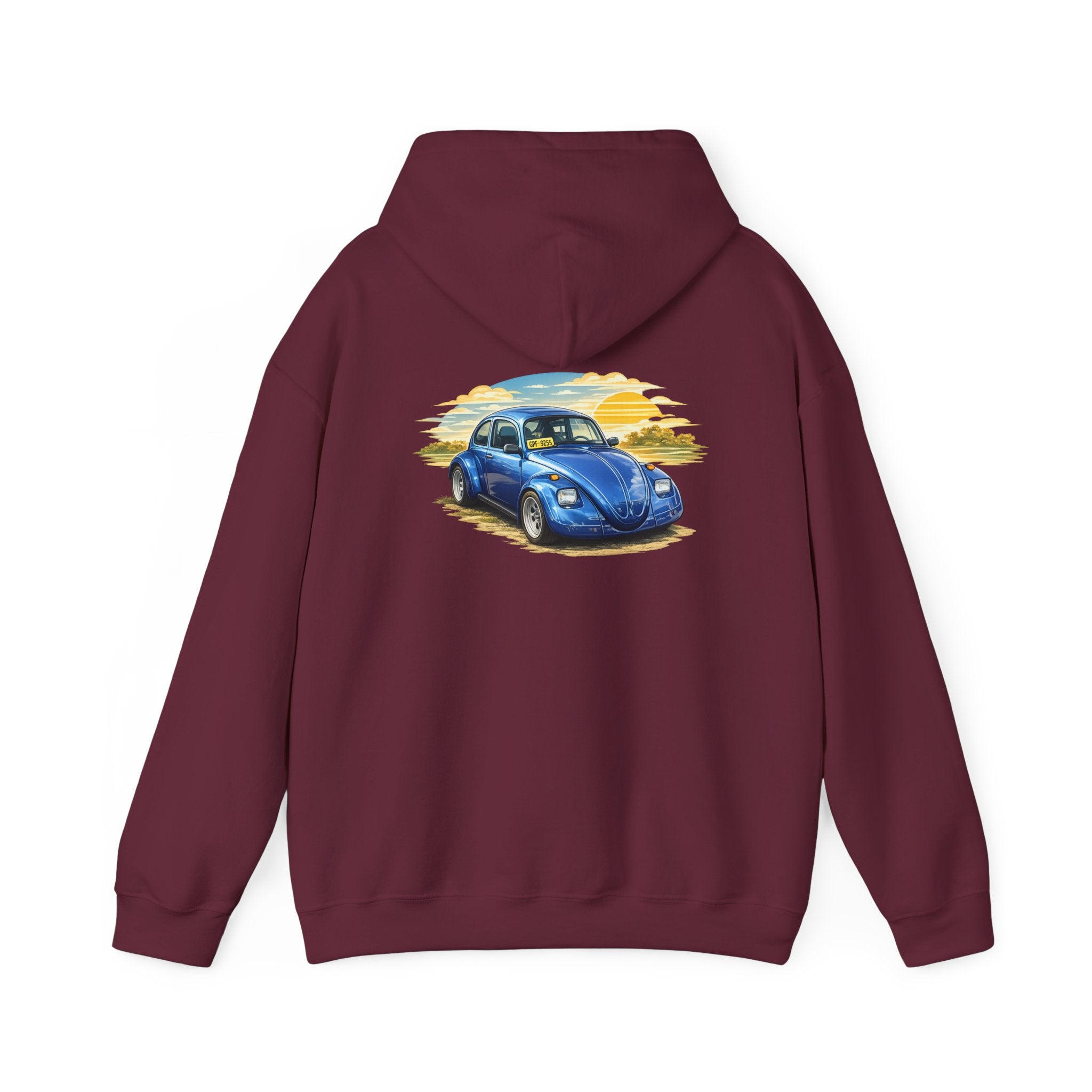 Blue Classic Beetle Hoodie – Vintage VW Car Sunset Graphic Sweatshirt