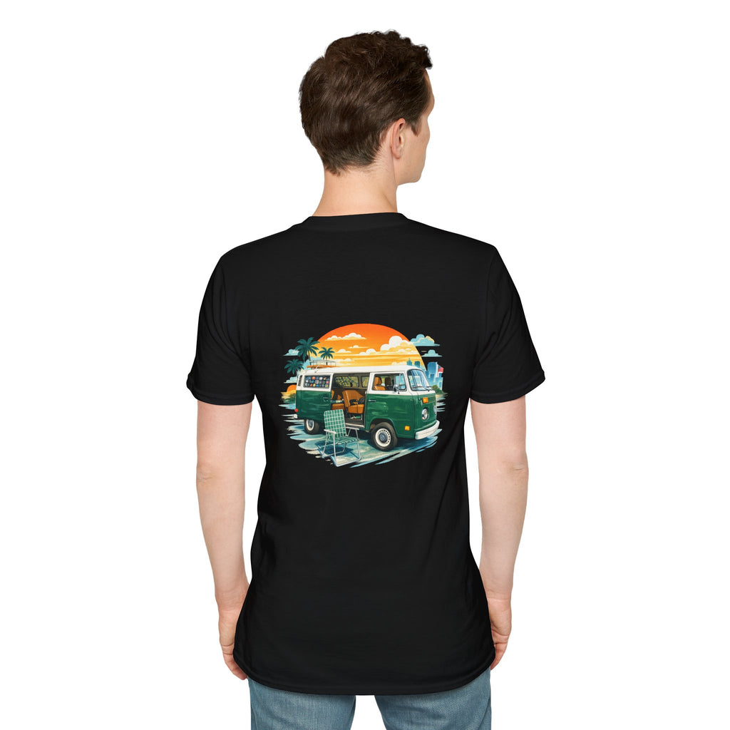Vintage VW Camper Van Sunset T-Shirt — Retro Beach Surf Tee