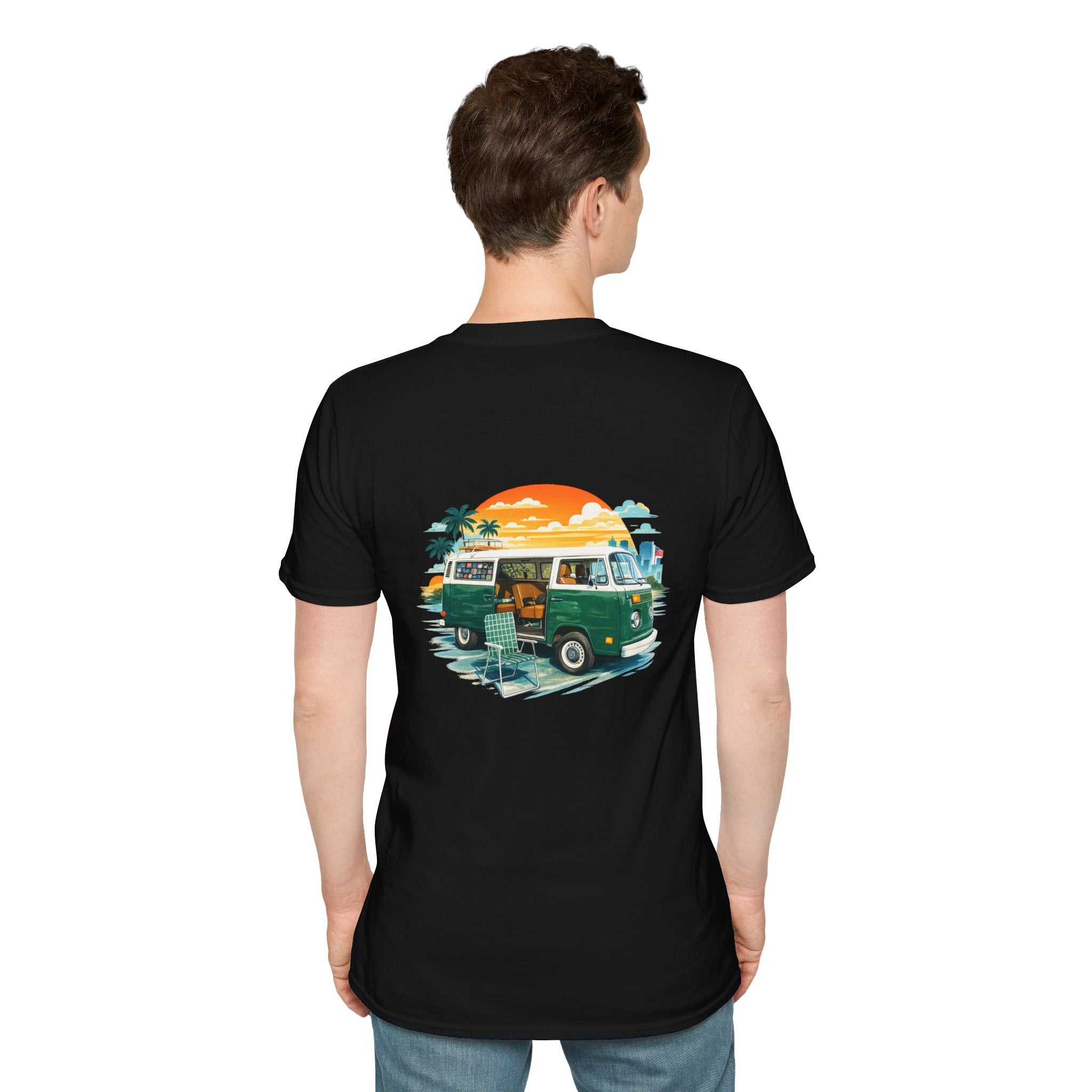 Vintage VW Camper Van Sunset T-Shirt — Retro Beach Surf Tee