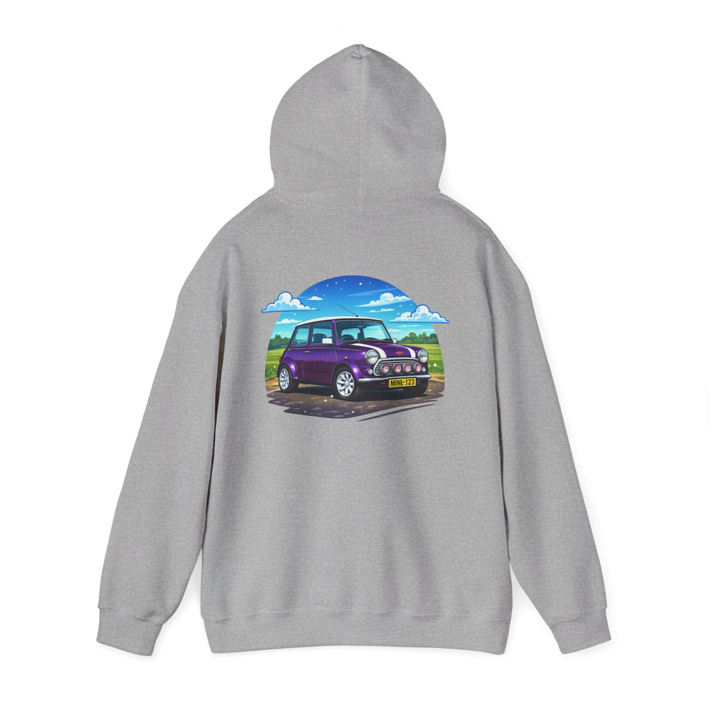 Classic Mini Cooper Hoodie — Retro Purple Car Graphic Pullover